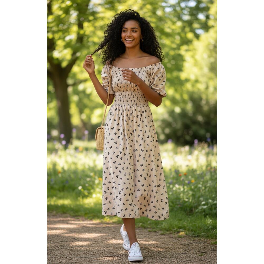 Kindred Plus‎ Flutter Sleeve Off The Shoulder Smocked Waist Dress Cream Size 3X
